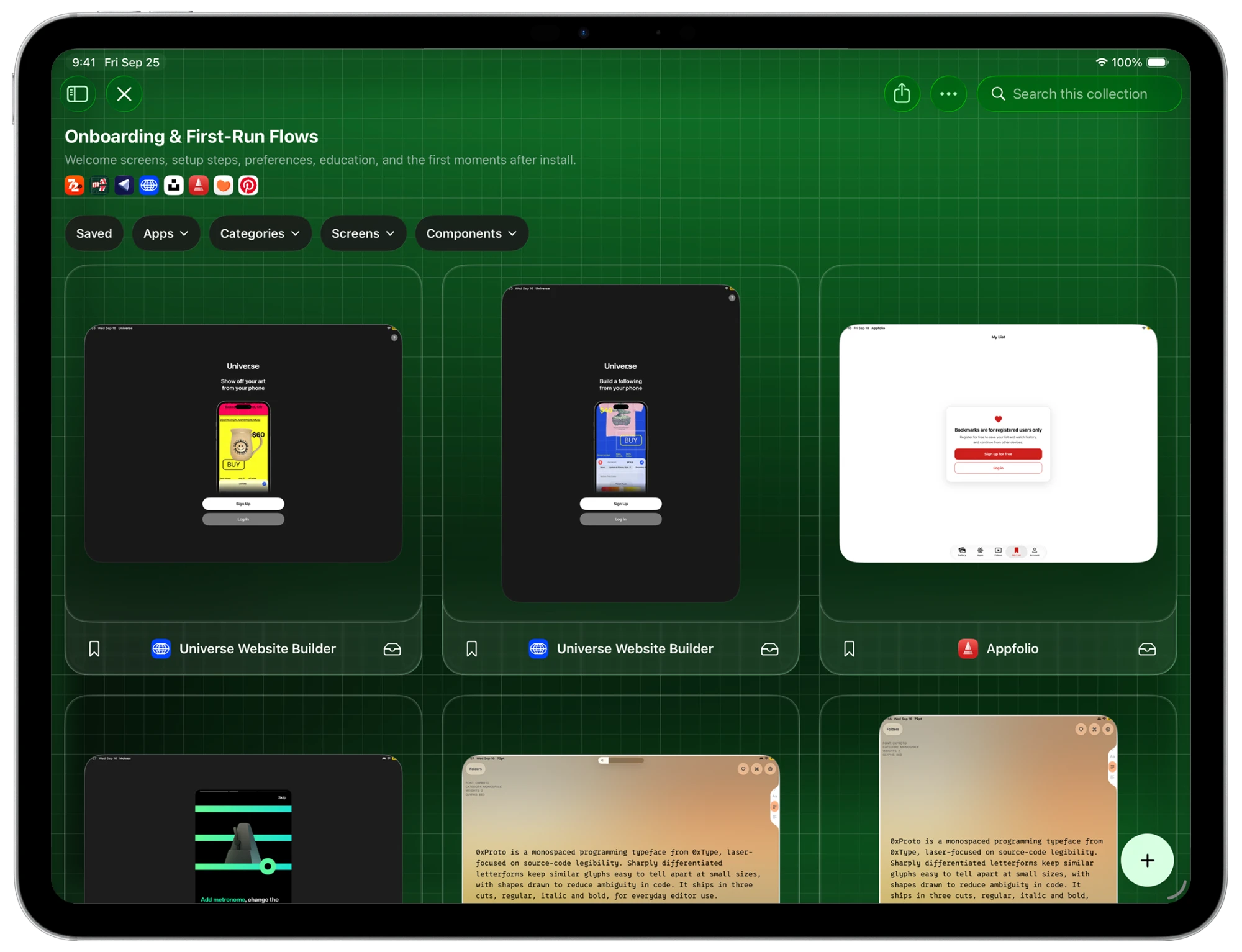A collection in PATAAN on iPad, with its description, apps and saved screens