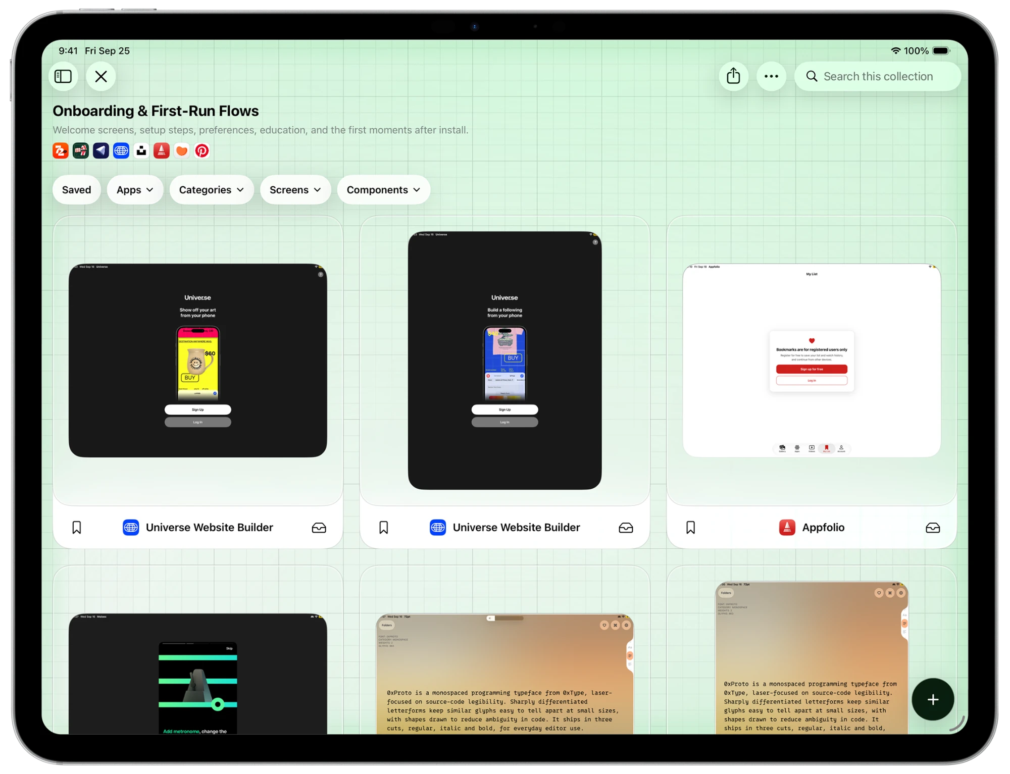 A collection in PATAAN on iPad, with its description, apps and saved screens