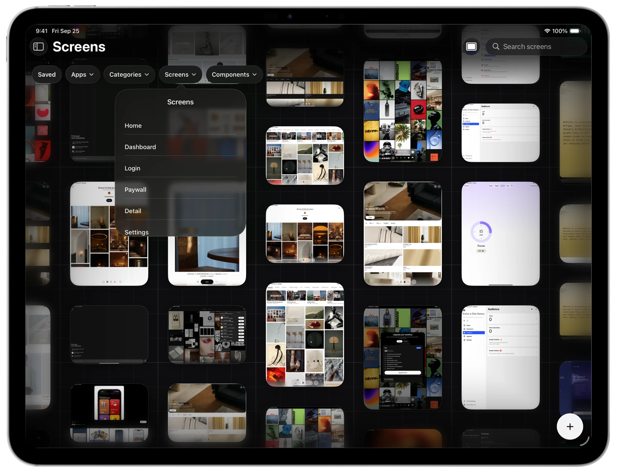 Filtering the PATAAN library on iPad by screen type