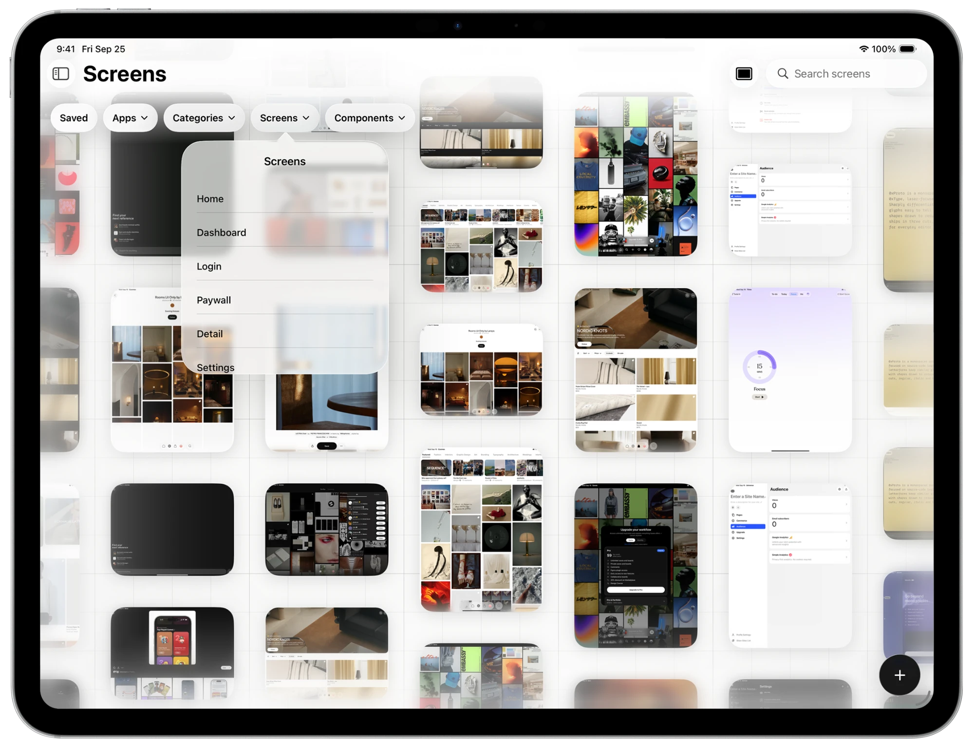 Filtering the PATAAN library on iPad by screen type