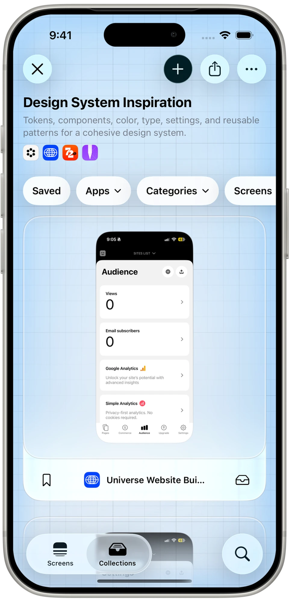 The Design System Inspiration collection in PATAAN, with the share button to export it