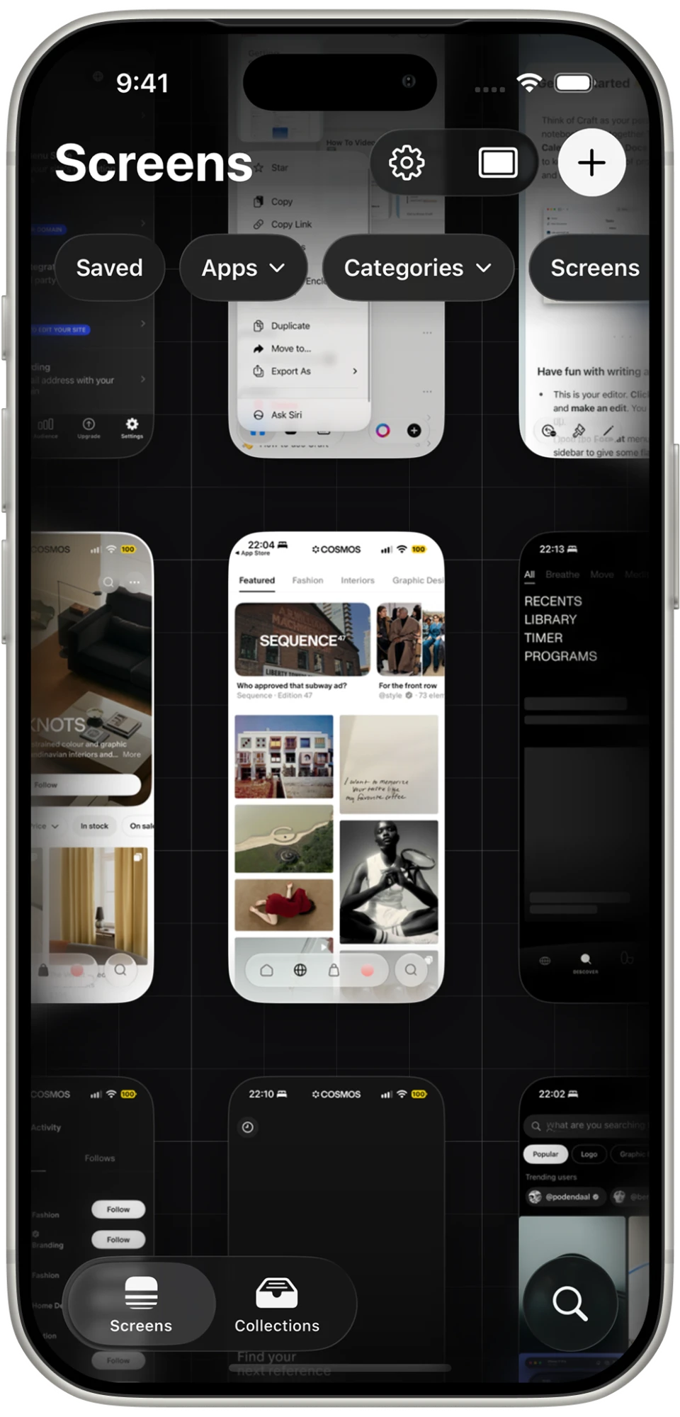 PATAAN on iPhone, showing the Screens library
